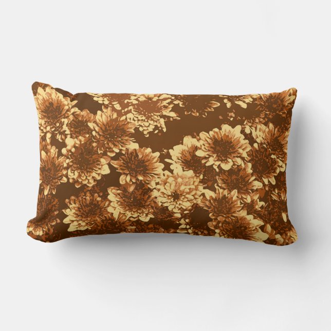 Modern Graphic Dahlia Mönster, Brown och Guld Lumbarkudde (Framsida)