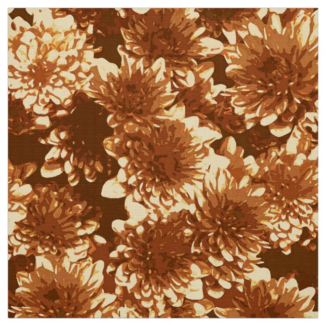 Modern Graphic Dahlia Mönster, Brown och Guld Tyg (Provkarta)
