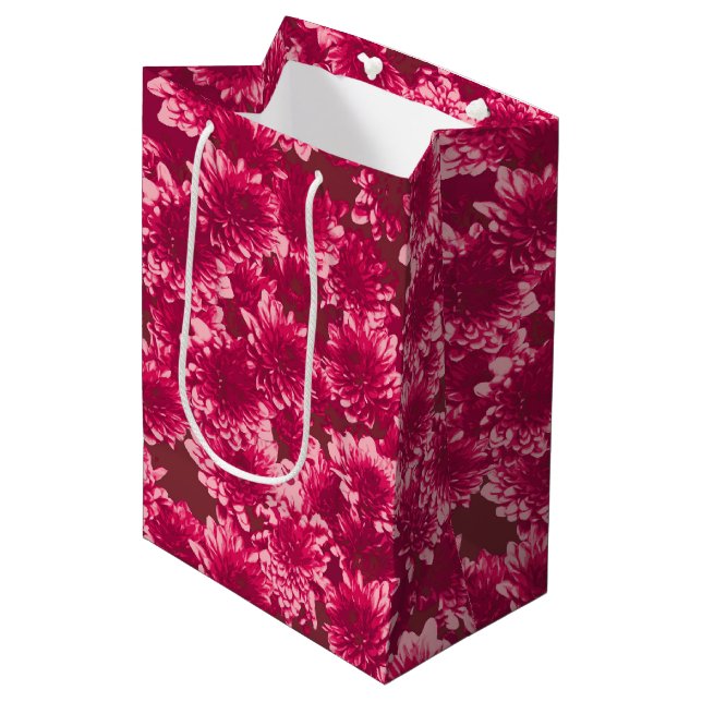 Modern Graphic Dahlia Mönster, Burgundy och Rosa (Framsidan Vinklad)