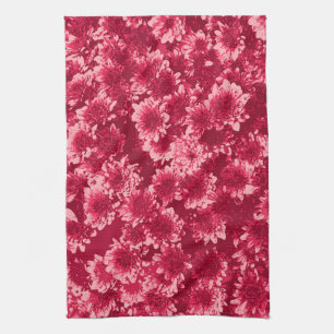 Modern Graphic Dahlia Mönster, Burgundy och Rosa Kökshandduk