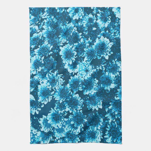 Modern Graphic Dahlia Mönster, Indigo Blue Kökshandduk (Vertikal)