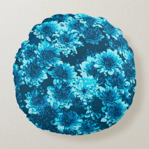 Modern Graphic Dahlia Mönster, Indigo Blue Rund Kudde