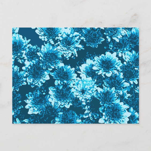 Modern Graphic Dahlia Mönster, Indigo Blue Vykort (Framsida)