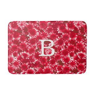 Modern Graphic Dahlia Mönster, Mörk Red and White Badrumsmatta