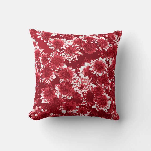 Modern Graphic Dahlia Mönster, Mörk Red and White Kudde (Framsida)