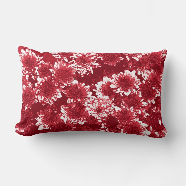 Modern Graphic Dahlia Mönster, Mörk Red and White Lumbarkudde (Framsida)