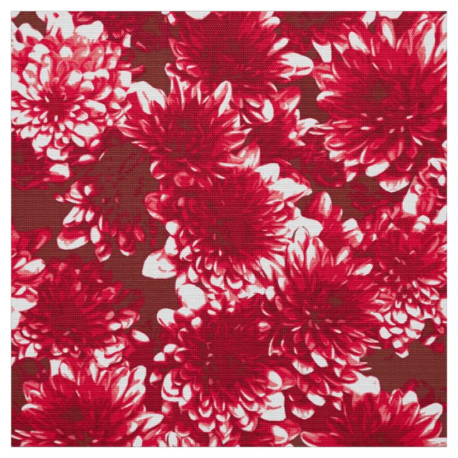 Modern Graphic Dahlia Mönster, Mörk Red and White Tyg (Provkarta)