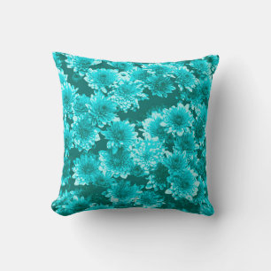 Modern Graphic Dahlia Mönster, Teal och Aqua Kudde