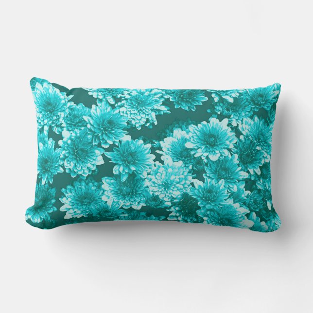 Modern Graphic Dahlia Mönster, Teal och Aqua Lumbarkudde (Framsida)