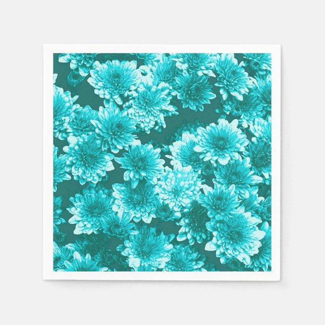 Modern Graphic Dahlia Mönster, Teal och Aqua Pappersservett (Framsidan)