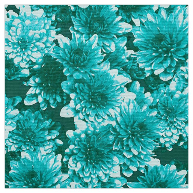 Modern Graphic Dahlia Mönster, Teal och Aqua Tyg (Provkarta)
