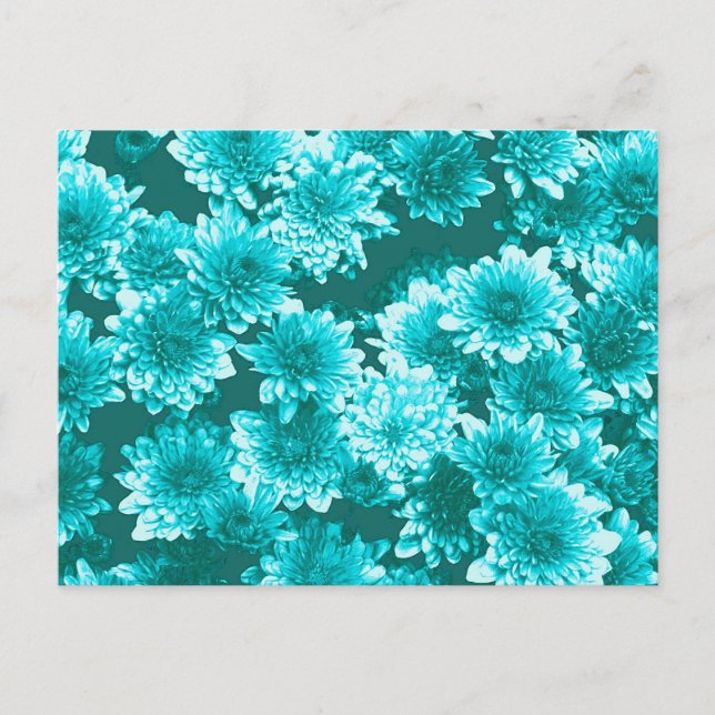 Modern Graphic Dahlia Mönster, Teal och Aqua Vykort (Framsida)