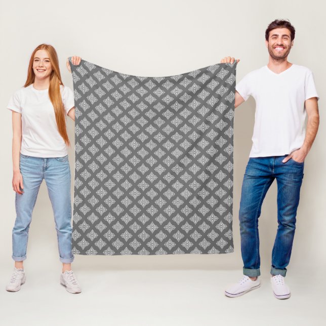 Modern Graphite Damask Pattern Fleece Blanket (På plats)
