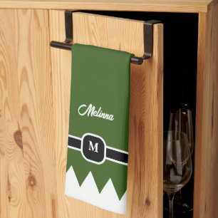 Modern Gräs Grönt Helgdag Monogram Kökshandduk
