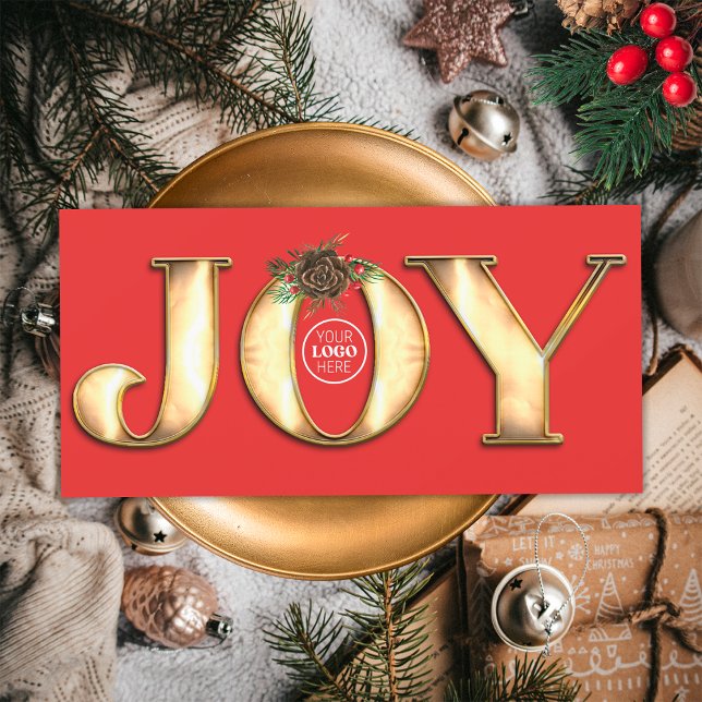 Modern Gräs Red and Guld Joy Business Logotyp Julkort (Front)