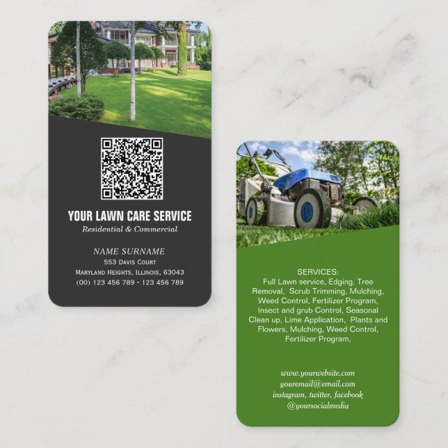 Modern Gräsmatta-Affärskort för bild QR-kod Visitkort (Fram/baksida)