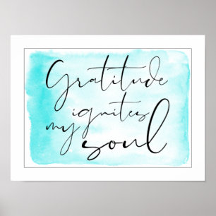 Modern Gratitude Watercolor Teal Poster