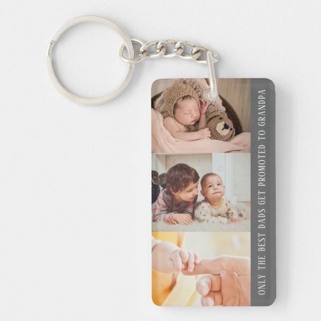 Modern Grått 3-fotokollage för morfar Nyckelring (Framsidan)