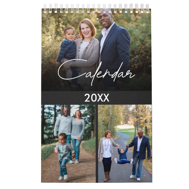 Modern Grått-anpassningsbar med flera fotofamilj o Kalender (Omslag)