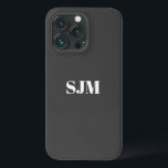 Modern grått-anpassningsbar-monogram för kol initi<br><div class="desc">Minimalistiskt modernt kol grått anpassningsbar monogram initialer iphone case. Fullt anpassade vit text på grått  med fast färg-bakgrund.</div>