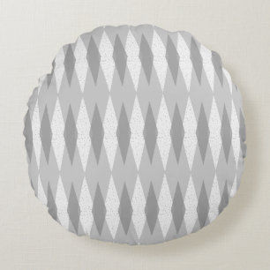 Modern Grått Argyle Round Pillow för medelårhundra Rund Kudde