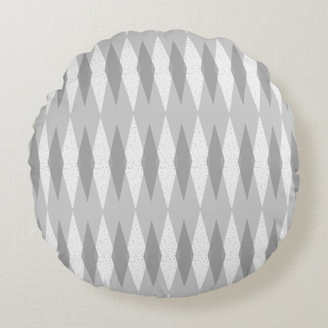Modern Grått Argyle Round Pillow för medelårhundra Rund Kudde (Framsidan)
