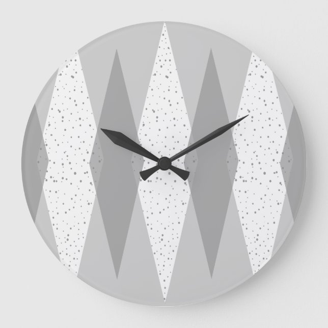Modern Grått Argyle Round Wall Clock från mittårhu Stor Klocka (Framsida)