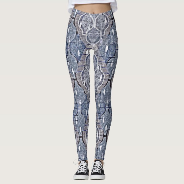 Modern Grått Atomic Ogee-Contemporary Leggings (Framsida)