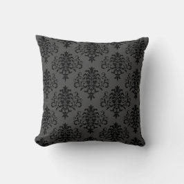 Modern Grått Black Damask Pattern Kudde