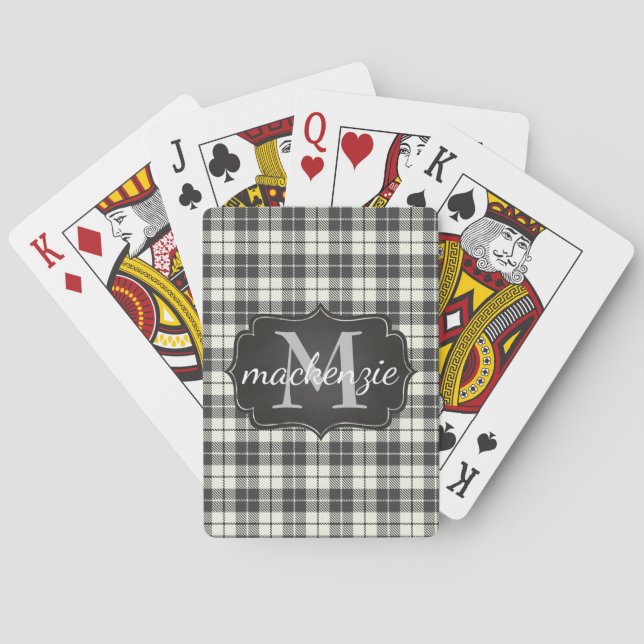 Modern Grått Black Flell Play Monogrammed Namn Casinokort (Baksidan)