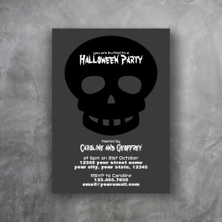 Modern Grått Black Skull Vuxnas Scary Halloween Inbjudningar