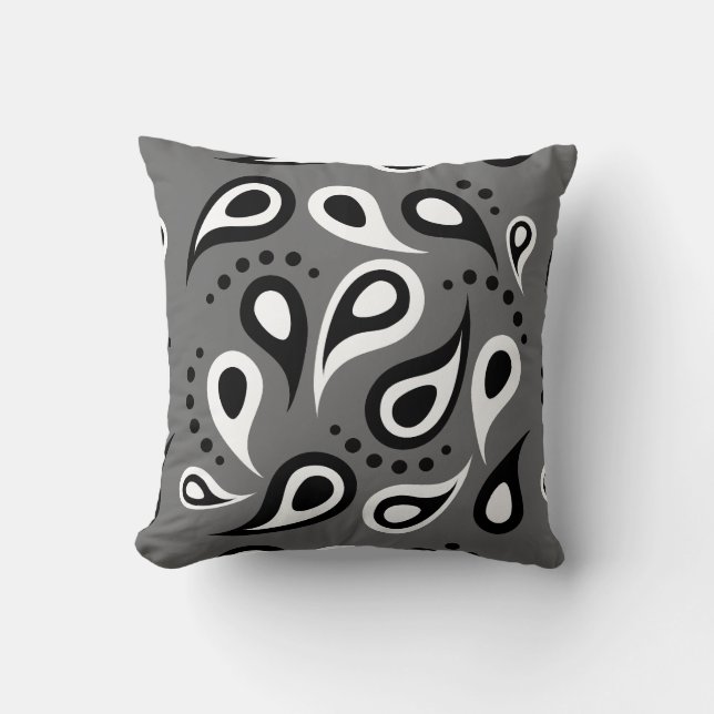 Modern Grått Black White Paisley Dekorativ kudde (Framsida)