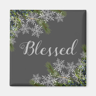 Modern Grått Blated Snowflake & Gräs Winter Magn Magnet