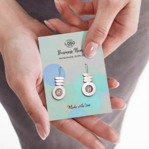 Modern Grått Blue Bubbles Earrings Visning Card Visitkort