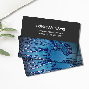 Modern Grått Blue Circuit Board - datorreparation Visitkort