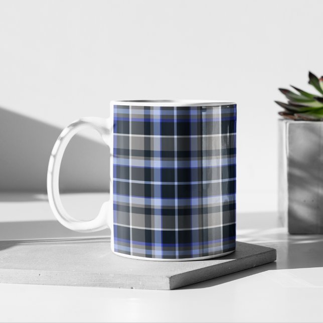 Modern Grått Blue Tartan Play Mönster Kaffemugg (Skapare uppladdad)