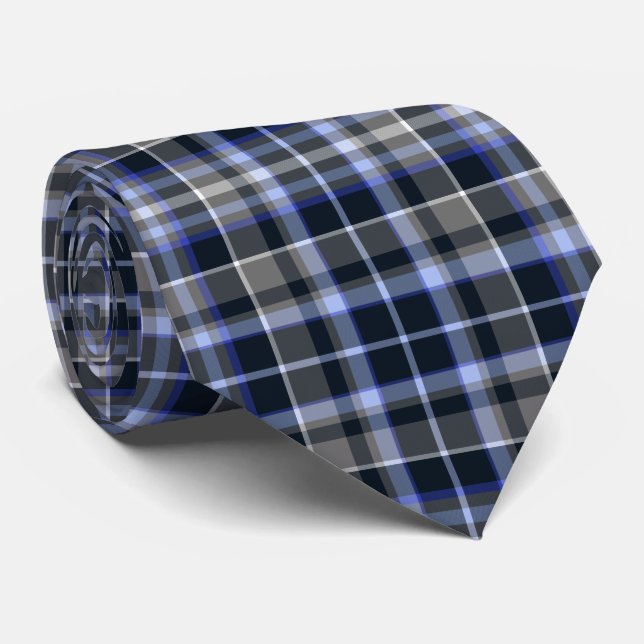 Modern Grått Blue Tartan Play Mönster Slips (Rullad)