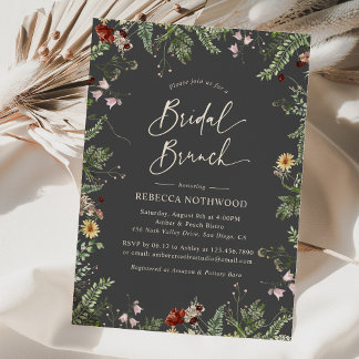 Modern Grått Boho Wildblommor Möhippa Brunch Inbjudningar