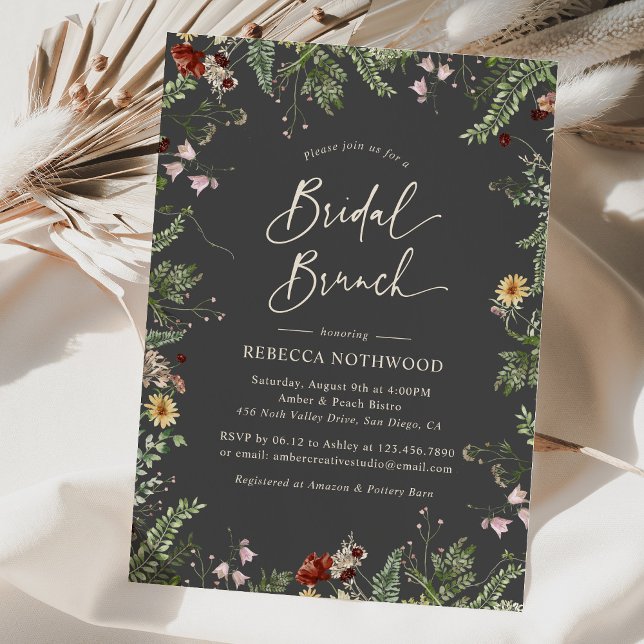 Modern Grått Boho Wildblommor Möhippa Brunch Inbjudningar (Skapare uppladdad)