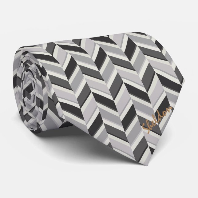 Modern grått chevron geometric mönster monogram slips (Rullad)