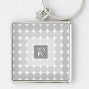 Modern Grått Circles Monogram Fyrkantig Silverfärgad Nyckelring