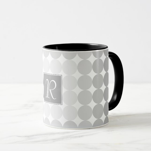 Modern Grått Circles Monogram Mugg (Framsida höger)