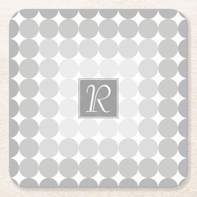 Modern Grått Circles Monogram Underlägg Papper Kvadrat (Framsidan)