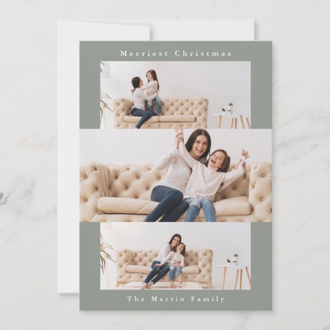 Modern Grått Collage med tre foton Julkort (Framsida)