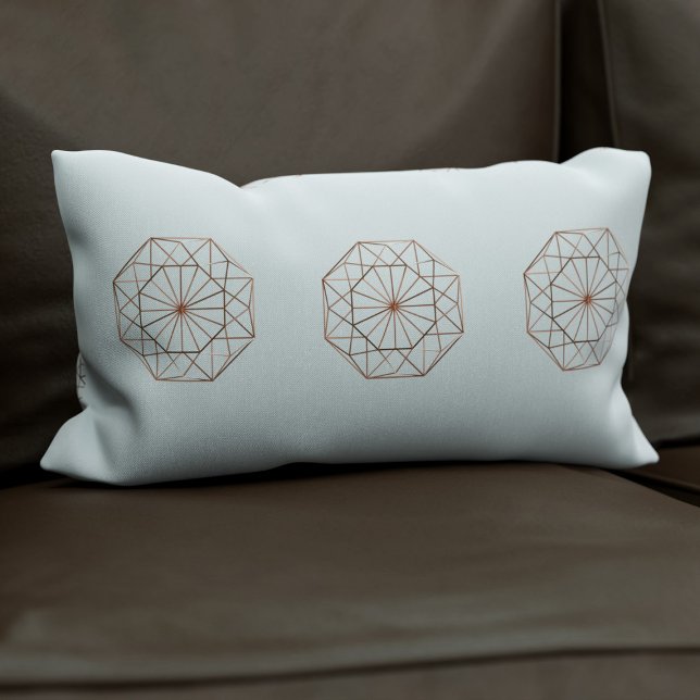 Modern Grått Copper Octagon Mönster Lumbar Pillow Lumbarkudde (A soft grey with copper octagon design)