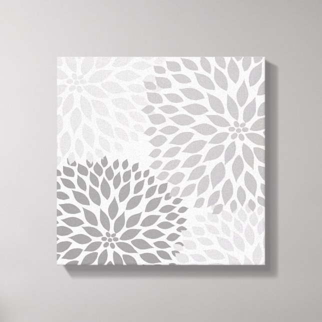 Modern Grått Dahlia Square Wall Art, grått blommig Canvastryck (Framsida)