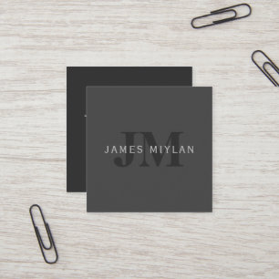 Modern Grått Editable Monogram-designmall för Mörk Fyrkantigt Visitkort