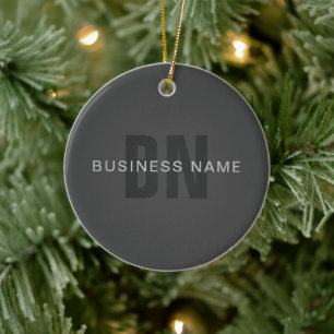 Modern Grått Editable Monogram-designmall för Mörk Julgransprydnad Keramik