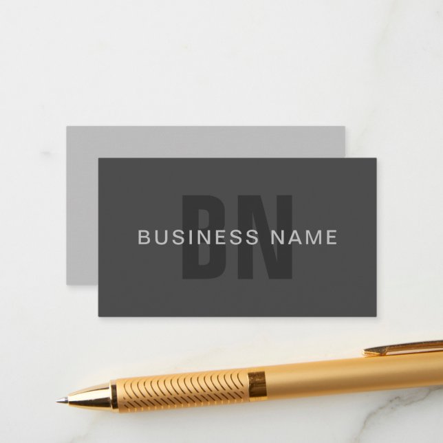 Modern Grått Editable Monogram-designmall för Mörk Tilläggskort (Fram/Back In Situ)