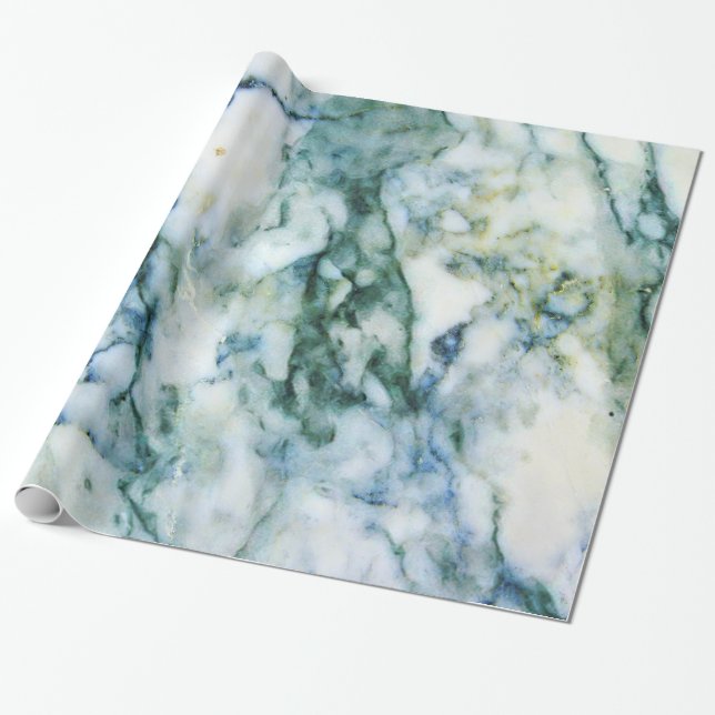 Modern Grått Faux Marble Blue-Grönt-dekorfärg Presentpapper (Utrullad)